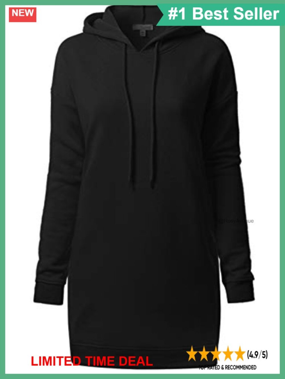 Oversized Fleece Hoodie Tunic Sweatshirt Cotton Blend Side Pockets